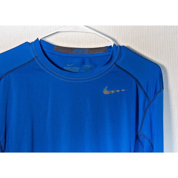 Nike Pro Combat Shirt Mens Medium Blue Long Sleeve Core Fitted Stretch Dri-Fit - Picture 2 of 8